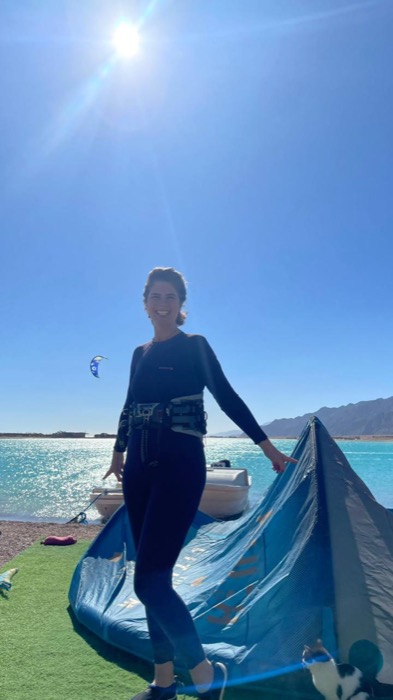 Chelsea Rustrum at a kitesurfing lesson on a lagoon